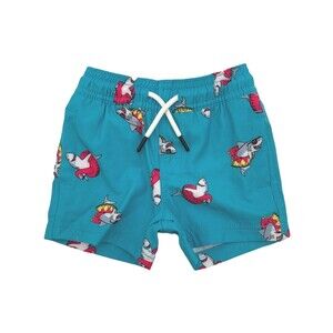 Sovereign Code Pool Shark Print Swim Shorts Boys 24M Teal Blue Elastic Waist NWT